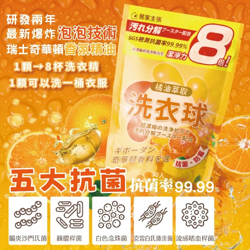 現貨快出【居家主張】橘油洗衣球(30顆) 天然橘油 強效洗衣球 濃縮洗衣球 洗衣 除臭 抗菌洗衣球 洗衣精 橘油酵素-細節圖3