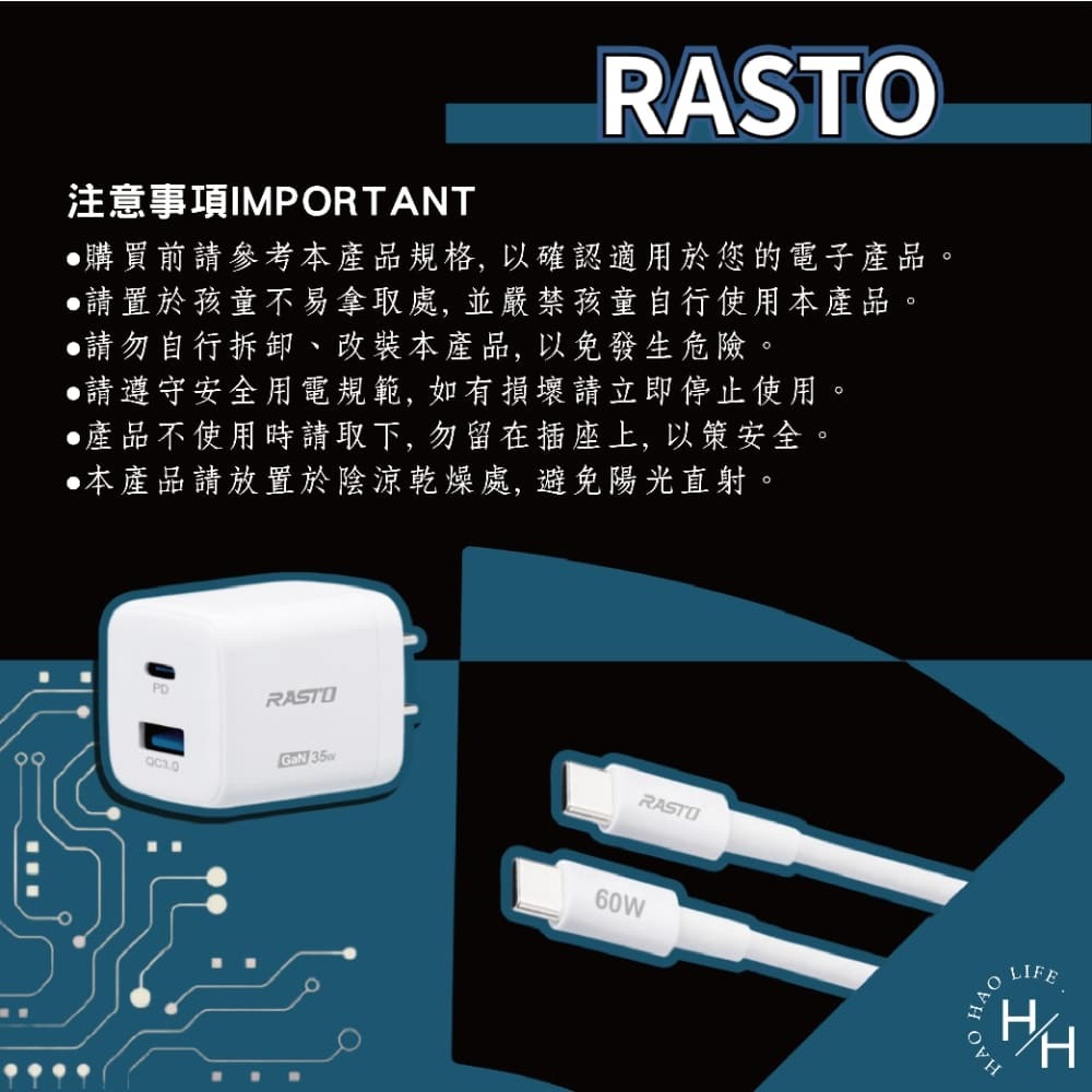 現貨快出【RASTO】RB39 35W GaN PD+QC智慧充電器+ 60W C to C 快充傳輸線組 台灣製造-細節圖7