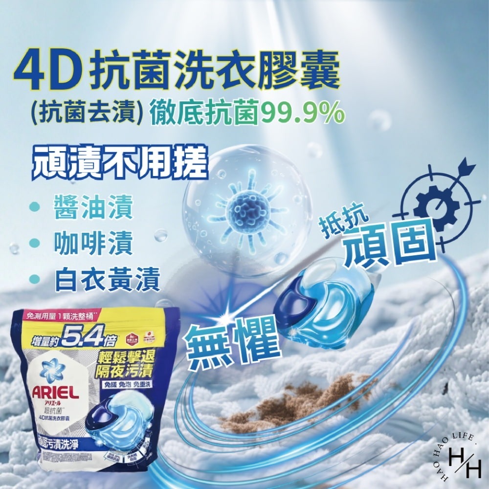 現貨快出多款任選【ARIEL】抗菌去漬4D抗菌洗衣膠囊(60顆) 日本進口 8倍消臭抗菌去漬 室內晾衣-細節圖4