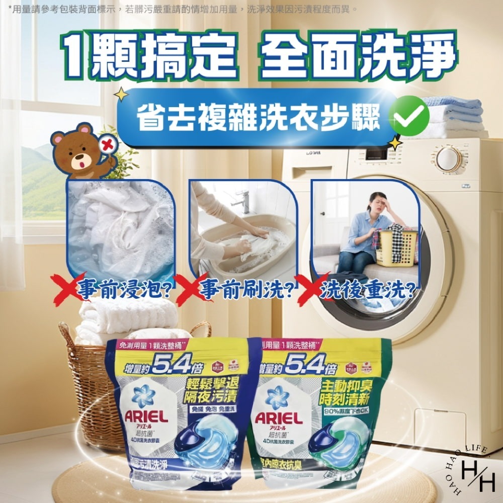 現貨快出多款任選【ARIEL】抗菌去漬4D抗菌洗衣膠囊(60顆) 日本進口 8倍消臭抗菌去漬 室內晾衣-細節圖6