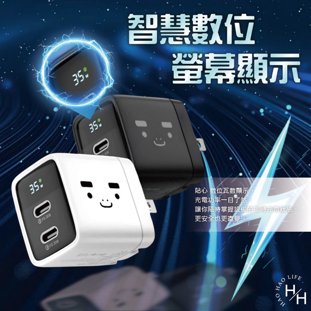 現貨快出 35W GaN 氮化鎵 雙USB-C數位顯示急速充電器(顏色隨機) 急速充電器 充電頭 快充頭-細節圖5