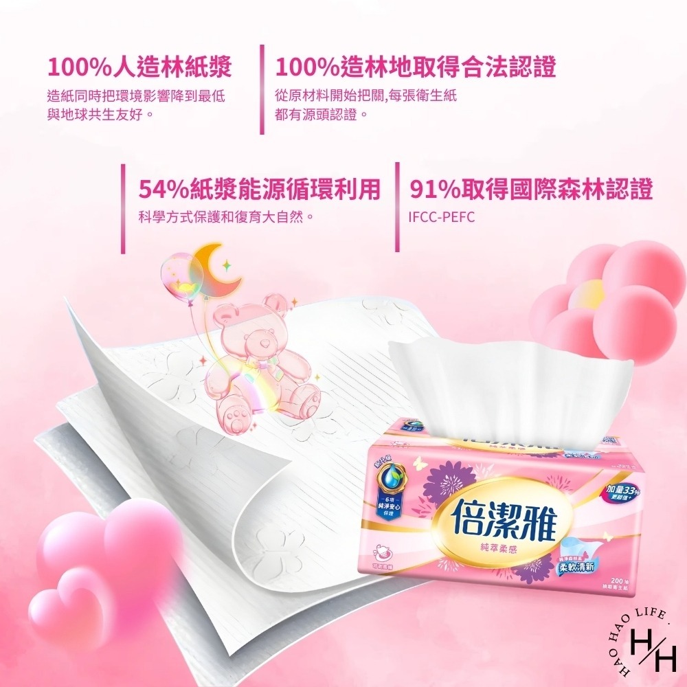 現貨快出【倍潔雅】純萃柔感抽取式衛生紙(粉紅200抽x12包/串) 抽取式衛生紙 紙巾 衛生紙-細節圖6