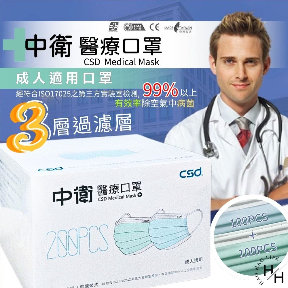 好市多現貨快出【中衛】醫療口罩(200入/盒) 素色薄款 薄藍 薄綠-細節圖2