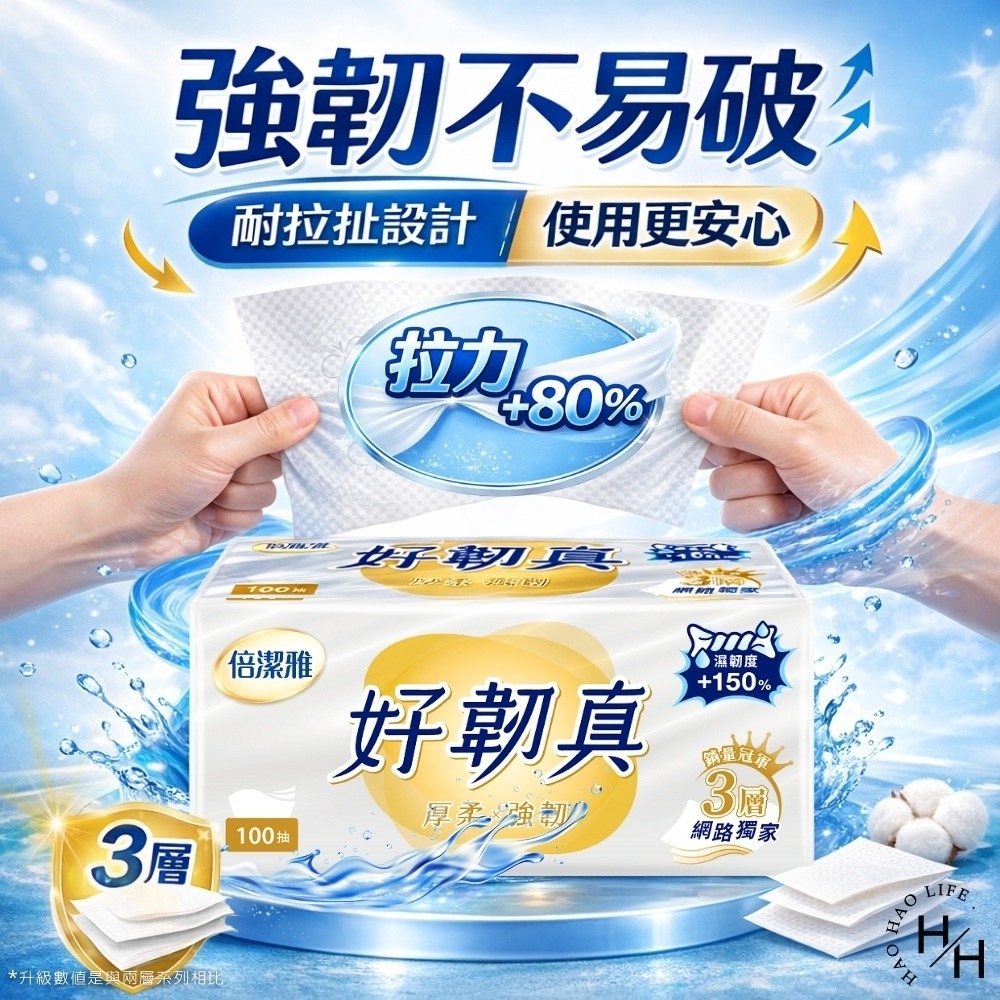 【倍潔雅】好韌真3層抽取式衛生紙PEFC  6串組(100抽x12包/串) 箱購 增厚 天然 純淨 環保 舒適-細節圖3
