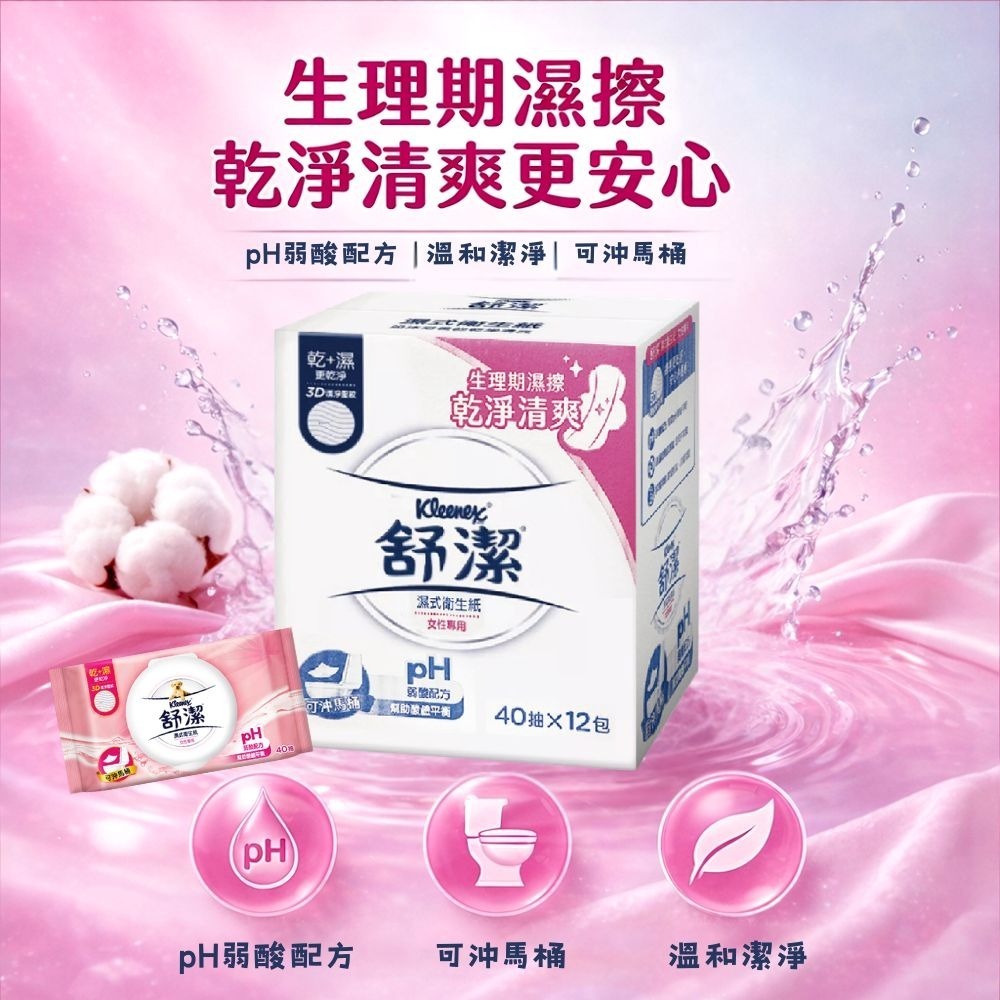 【舒潔】濕式女性專用濕巾(40抽X12包/箱) 箱購 衛生紙 濕紙巾 紙巾-細節圖2