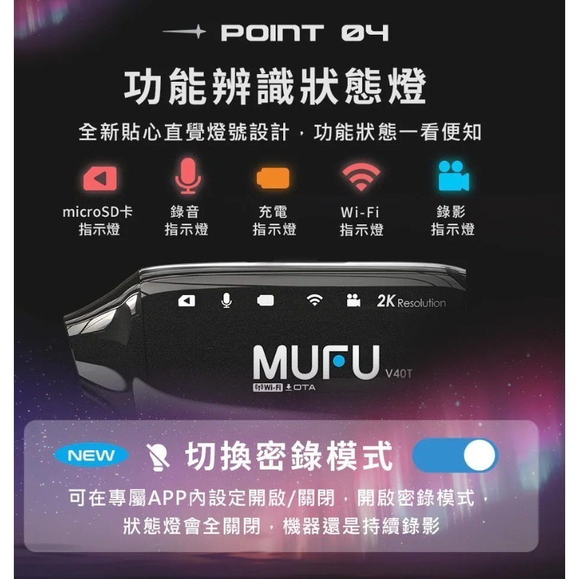 【工作日當天出】MUFU 雙鏡頭機車行車記錄器 V40T 極光機(頭頂款) - 星曜黑｜贈64GB記憶卡-細節圖7