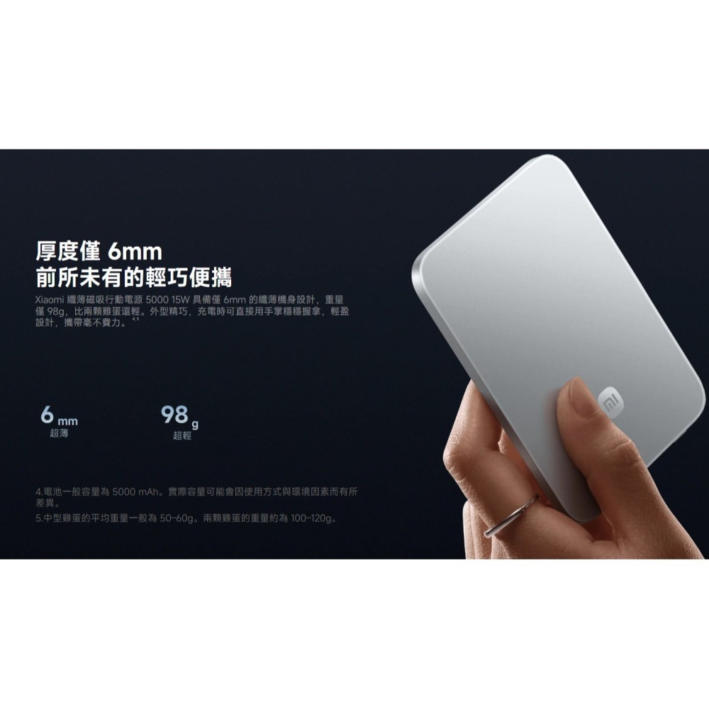 【含稅快速出貨】Xiaomi 纖薄磁吸行動電源 5000 15W (台灣小米公司貨)-細節圖3