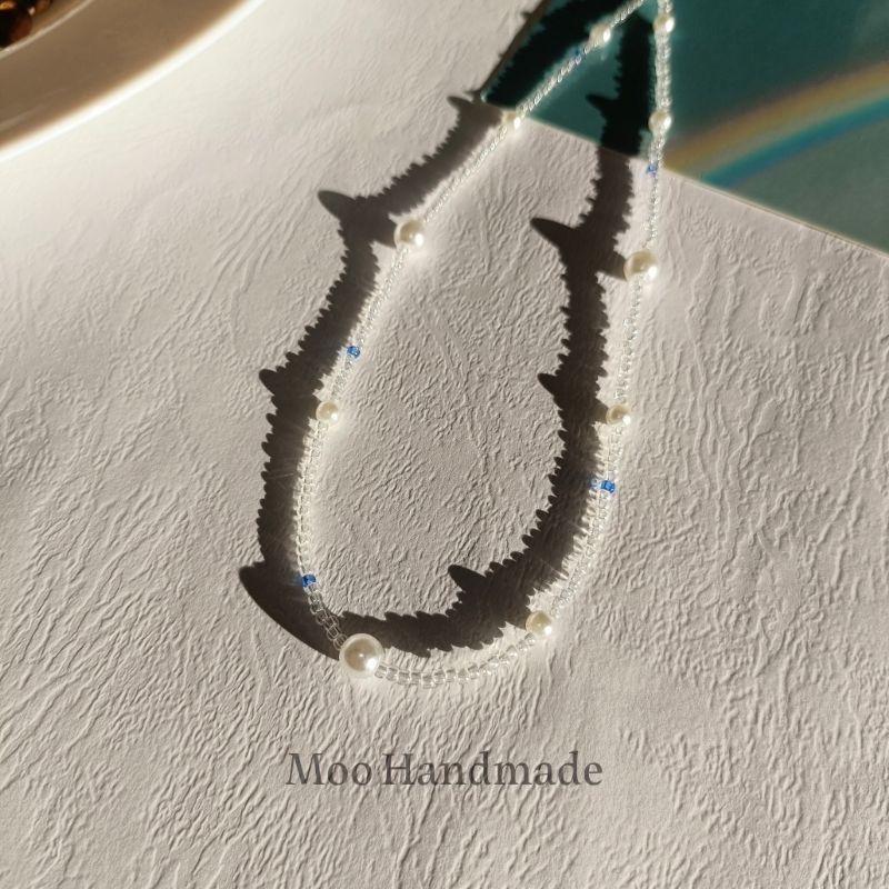⁣【moo._.handmade】深藍之淚 客製化手作珍珠串珠項鍊-細節圖3