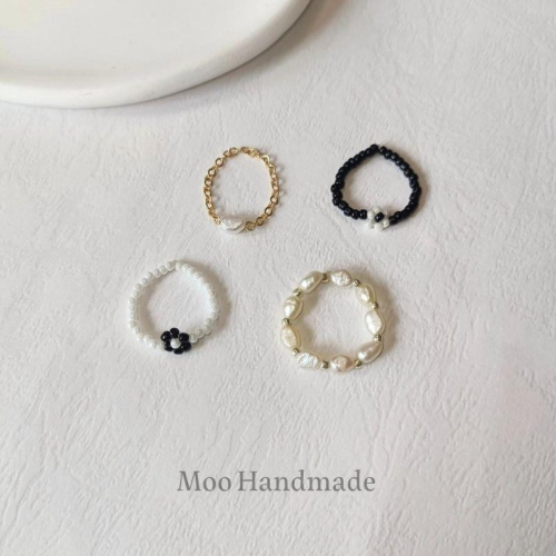 【moo._.handmade】氣質歐膩 手作串珠戒指 天然淡水珍珠戒指