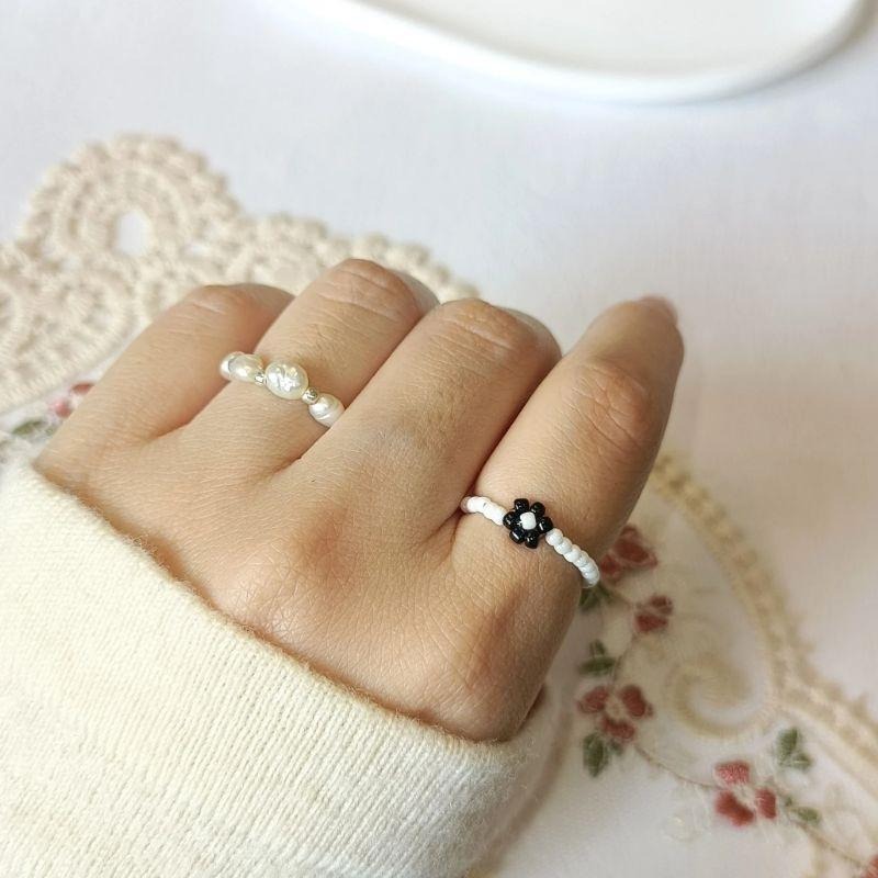 【moo._.handmade】氣質歐膩 手作串珠戒指 天然淡水珍珠戒指-細節圖3