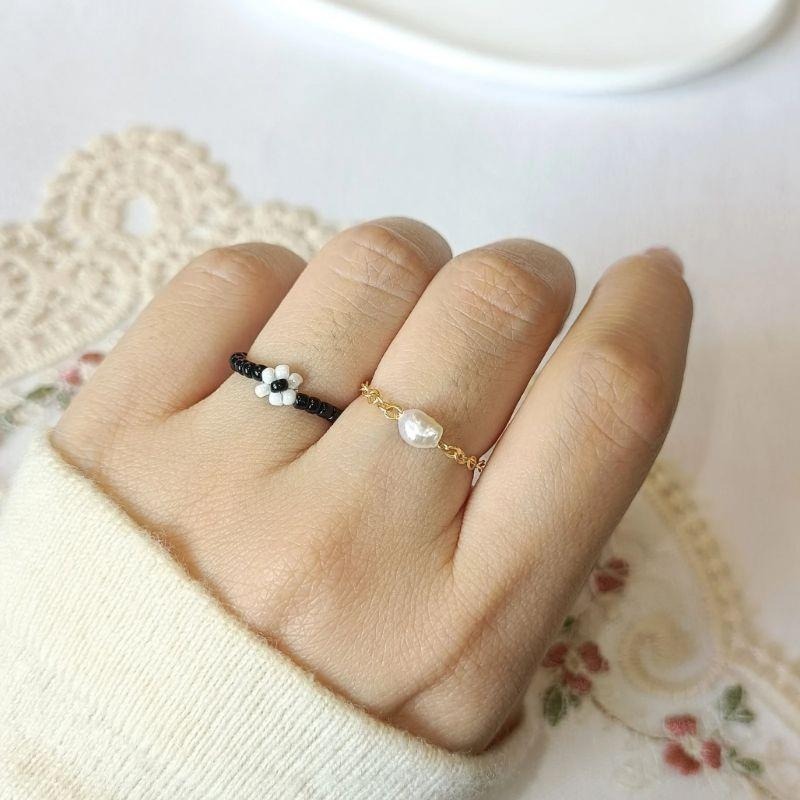 【moo._.handmade】氣質歐膩 手作串珠戒指 天然淡水珍珠戒指-細節圖4