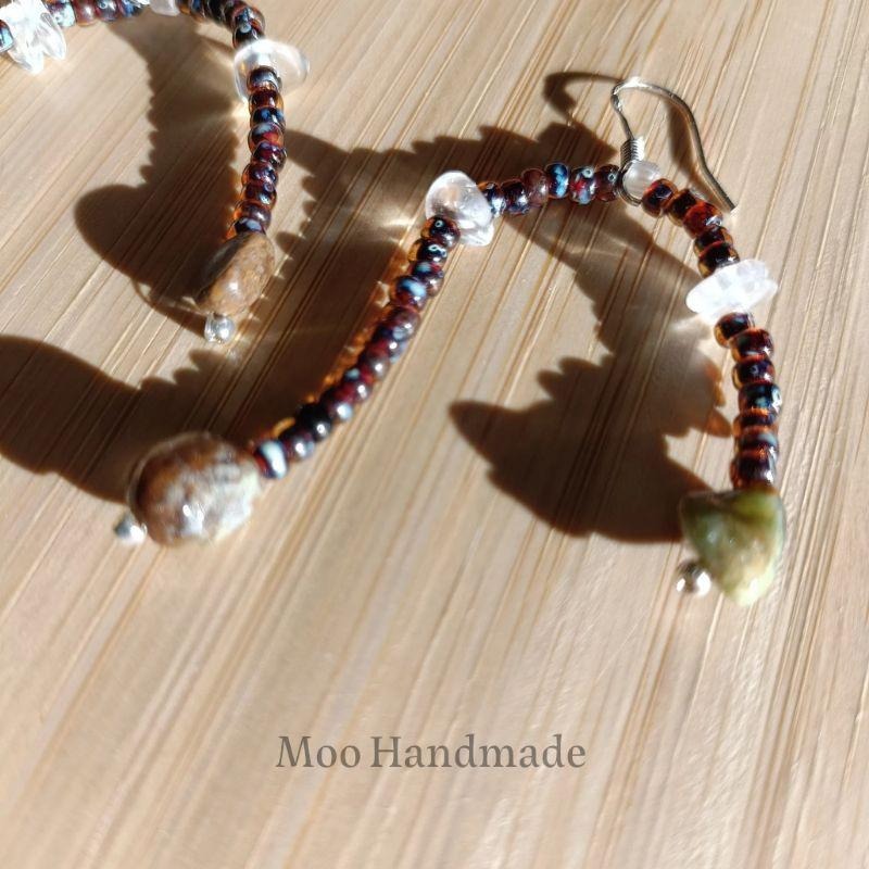 【moo._.handmade】手作水晶串珠耳飾 醫療鋼耳針-細節圖3