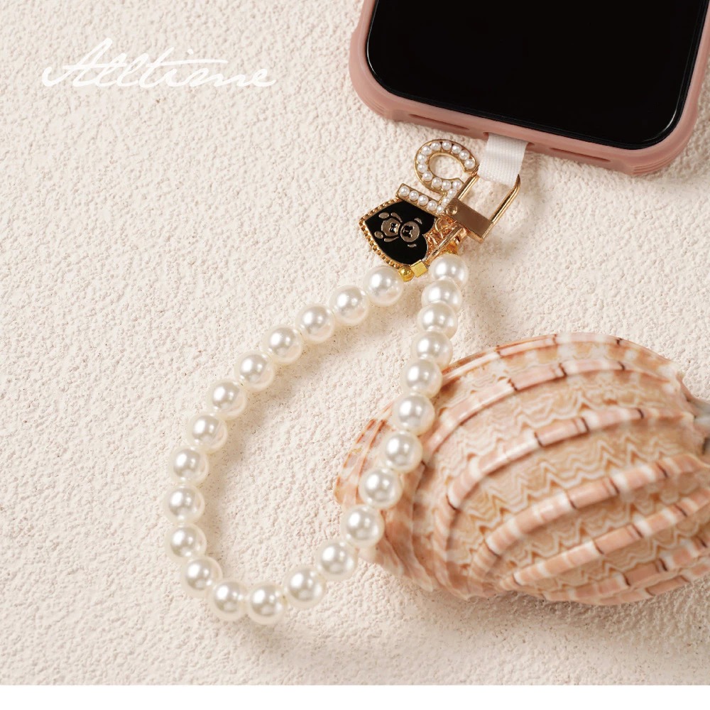 【AllTime】愛心小熊珍珠短繩腕帶手機掛繩 (附手機夾片) 手機腕繩 手機吊繩 手機繩-細節圖3