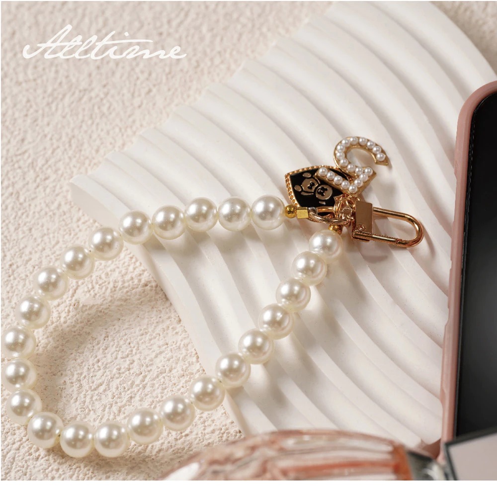 【AllTime】愛心小熊珍珠短繩腕帶手機掛繩 (附手機夾片) 手機腕繩 手機吊繩 手機繩-細節圖4