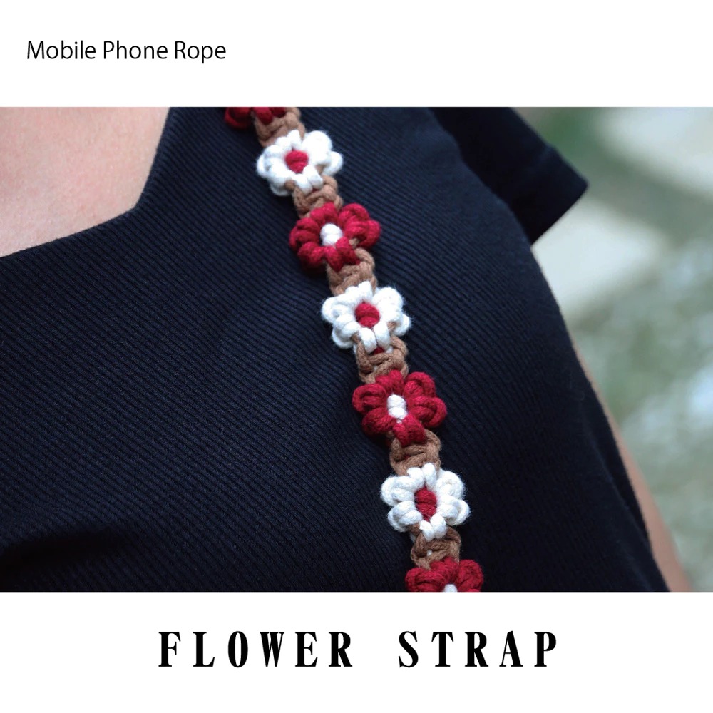【AllTime】macrame可愛小花朵朵螺旋手機背繩 (附夾片) 手機掛繩 手機吊繩 手機背繩 手機繩 編織繩-細節圖2