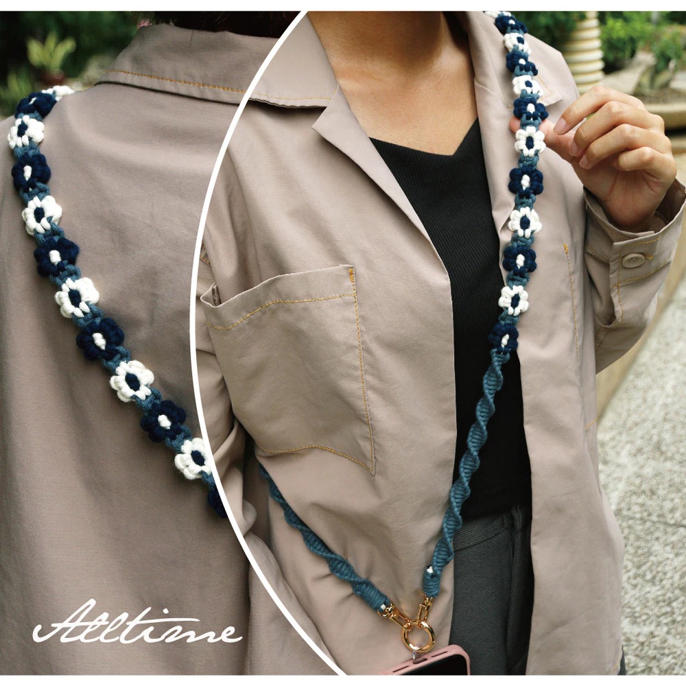 【AllTime】macrame可愛小花朵朵螺旋手機背繩 (附夾片) 手機掛繩 手機吊繩 手機背繩 手機繩 編織繩-細節圖6