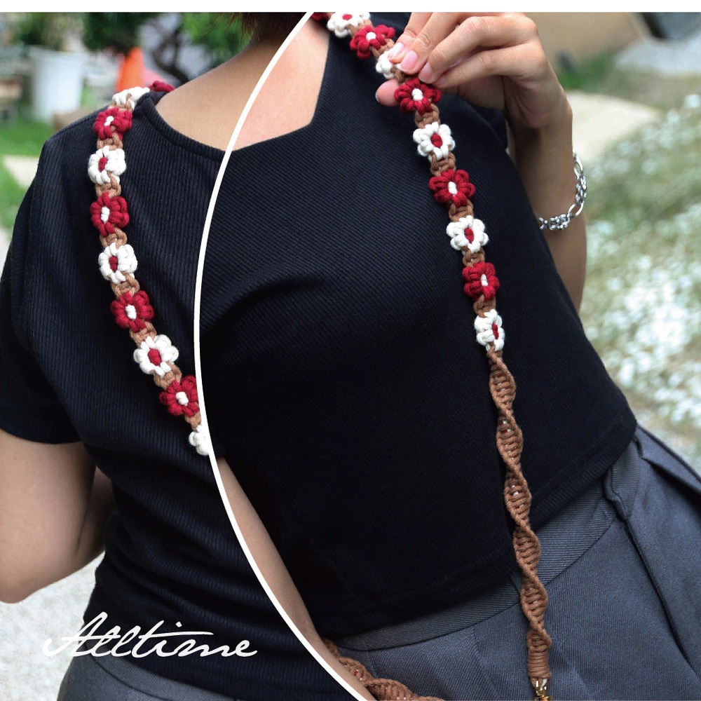 【AllTime】macrame可愛小花朵朵螺旋手機背繩 (附夾片) 手機掛繩 手機吊繩 手機背繩 手機繩 編織繩-細節圖7