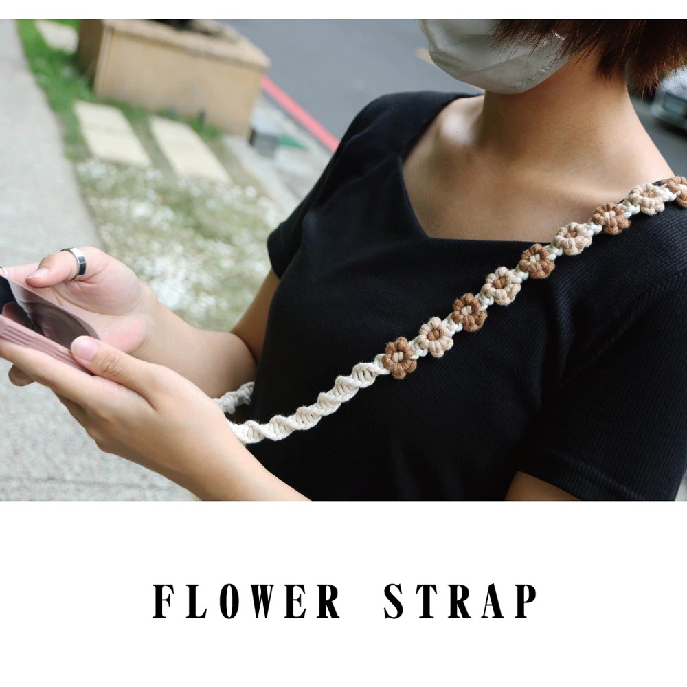 【AllTime】macrame可愛小花朵朵螺旋手機背繩 (附夾片) 手機掛繩 手機吊繩 手機背繩 手機繩 編織繩-細節圖9