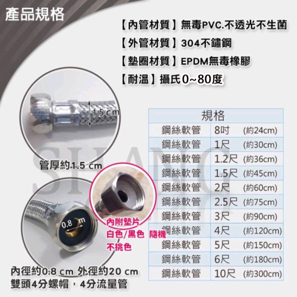 100%台灣製造 台灣認證 4分牙4分管 雙頭 304不鏽鋼鋼絲軟管 高壓軟管 編織軟管 熱水管 進水管 白鐵鋼絲軟管-細節圖4