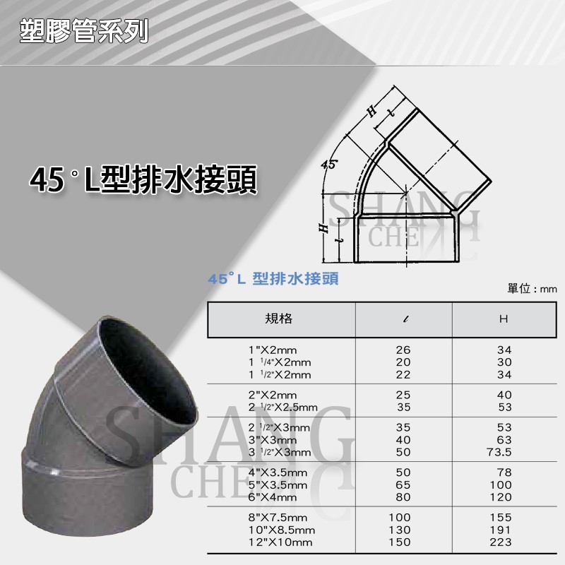【尚成百貨】南亞 PVC 45度彎頭 排45 P45 1-1/2＂~3＂ L型排水接頭 彎頭 水管接頭 管材 塑膠管料.