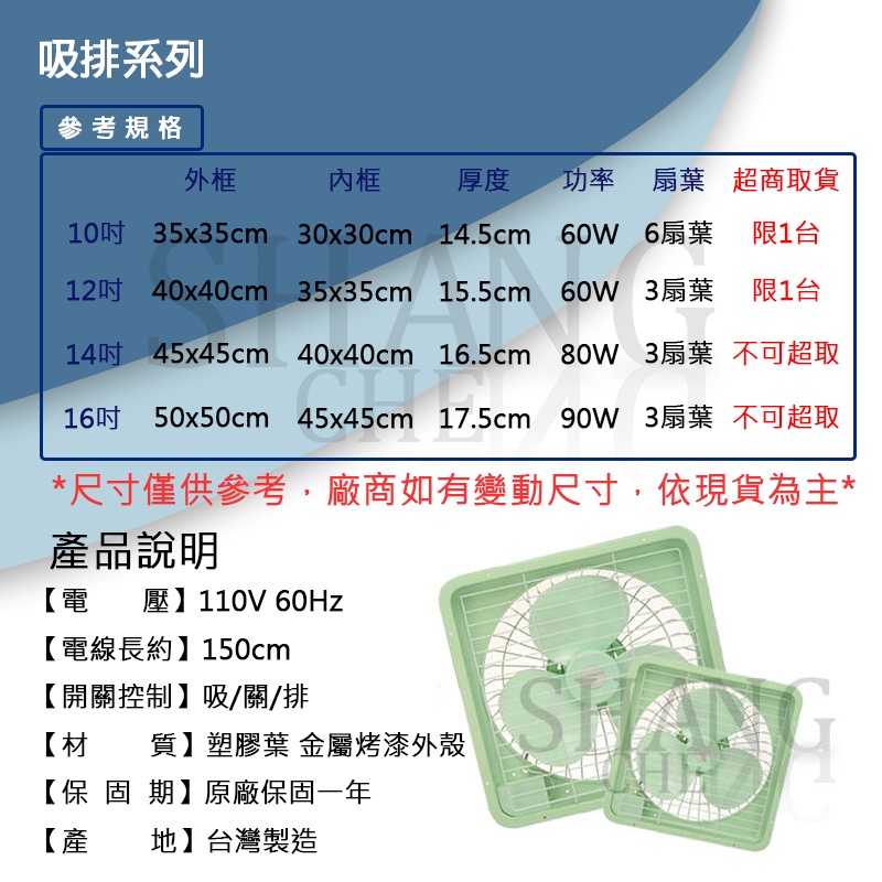 台灣製造10吋 12吋 14吋 16吋通過安規認證雙面斑馬牌安全護網吸排風扇 吸排兩用浴室窗型 雙面安全護網吸排風扇-細節圖3