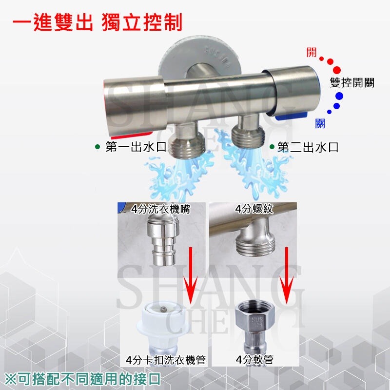 台灣 附發票 三通角閥 一進二出 凡而 一分二雙出水分水器 馬桶 熱水器 洗碗機 洗衣機 304不銹鋼-細節圖3