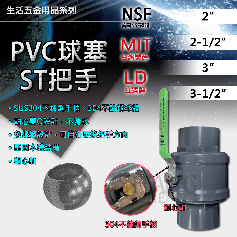 台灣製造 LD 立達 PVC 球塞凡而【2＂~3-1/2＂】 球塞 可調式把手高耐壓 鋼珠球閥 球閥 大流量 不鏽鋼