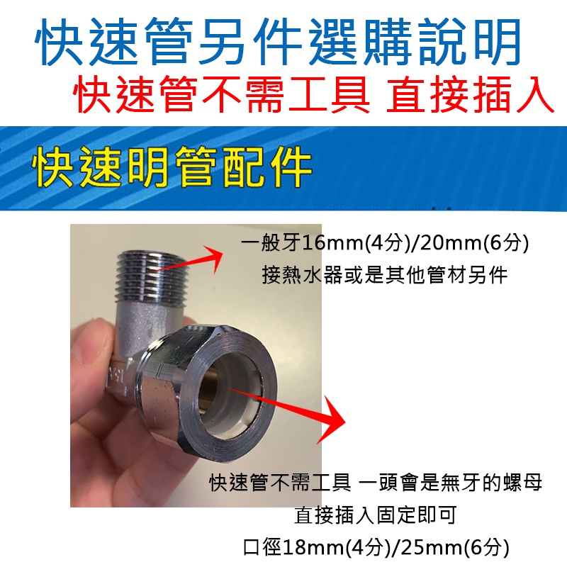 【快速管用另件】 銅材質 4分 快速明管配件 B1-B15明管零件專用賣場 彎頭 三通 接頭 固定L 固定T-細節圖4