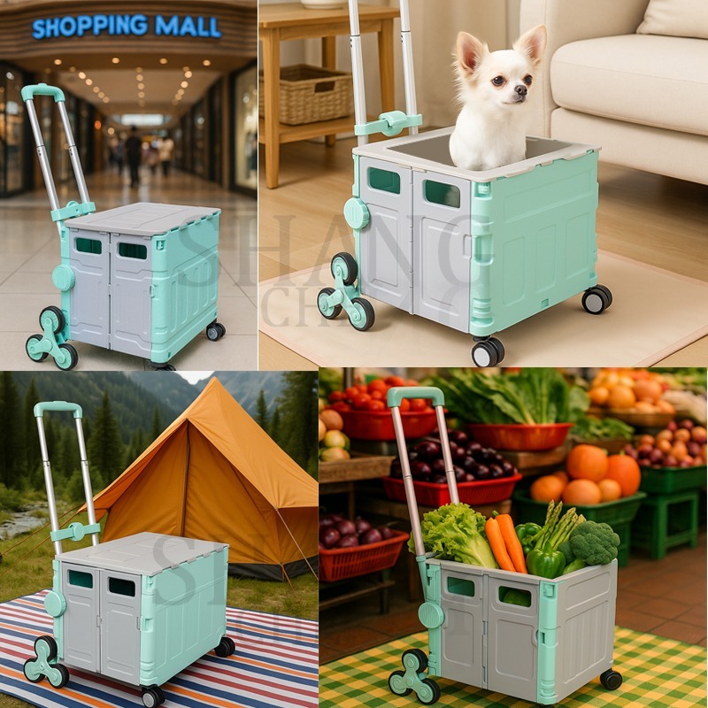 最火紅推車 新版購物推車 露營收納推車 升級款不卡輪萬用折疊購物車置物推車 摺疊手推車 買菜車 行動手拉車 露營收納車-細節圖5