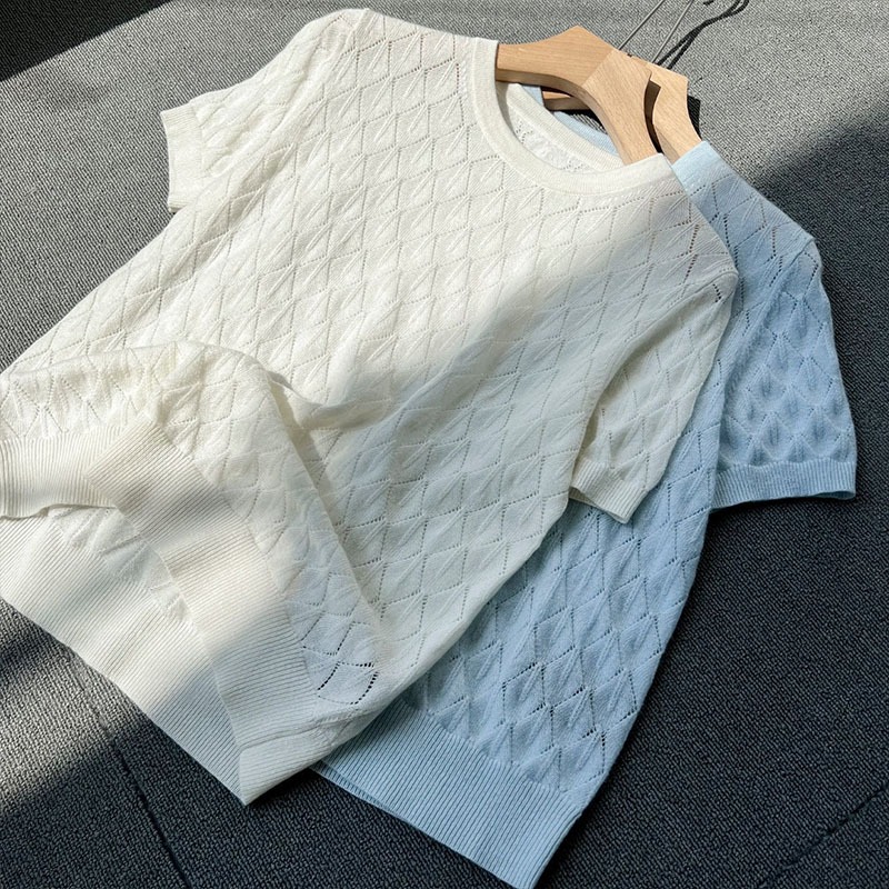 縷空菱格紋織花 100%cashmere 羊絨衫 特價 230800218 同系列還有短袖-細節圖6