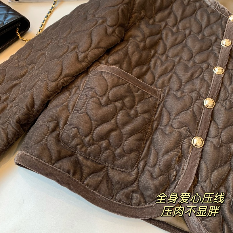 菱格紋車線 內鋪棉 及腰短款 絲絨外套 夾克 特價 230100173-細節圖5