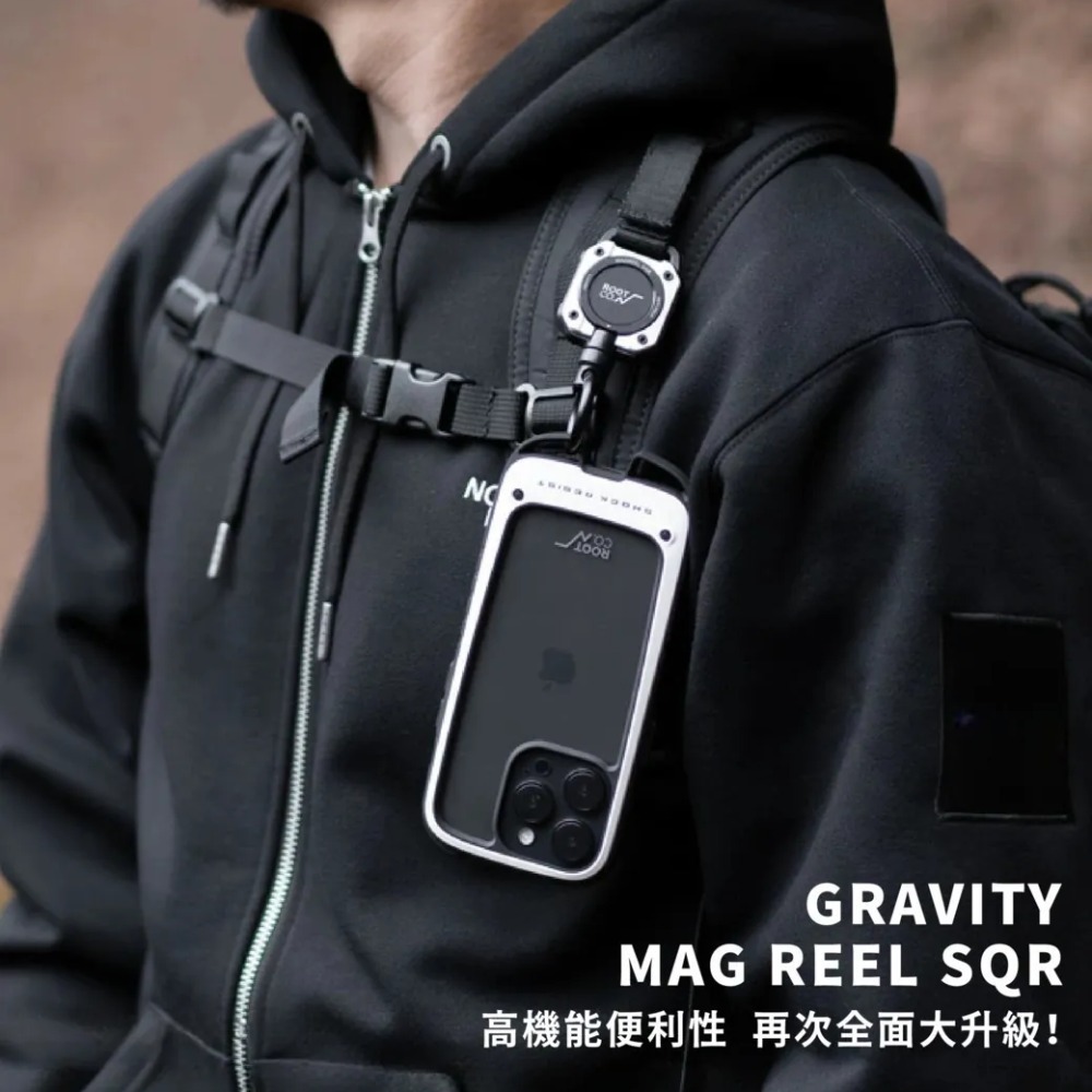 日本 ROOT CO 360°可旋轉 正方形 登山扣環 85cm 彈性伸縮捲軸鑰匙扣 Mag Reel SQR. 喵之隅-細節圖2