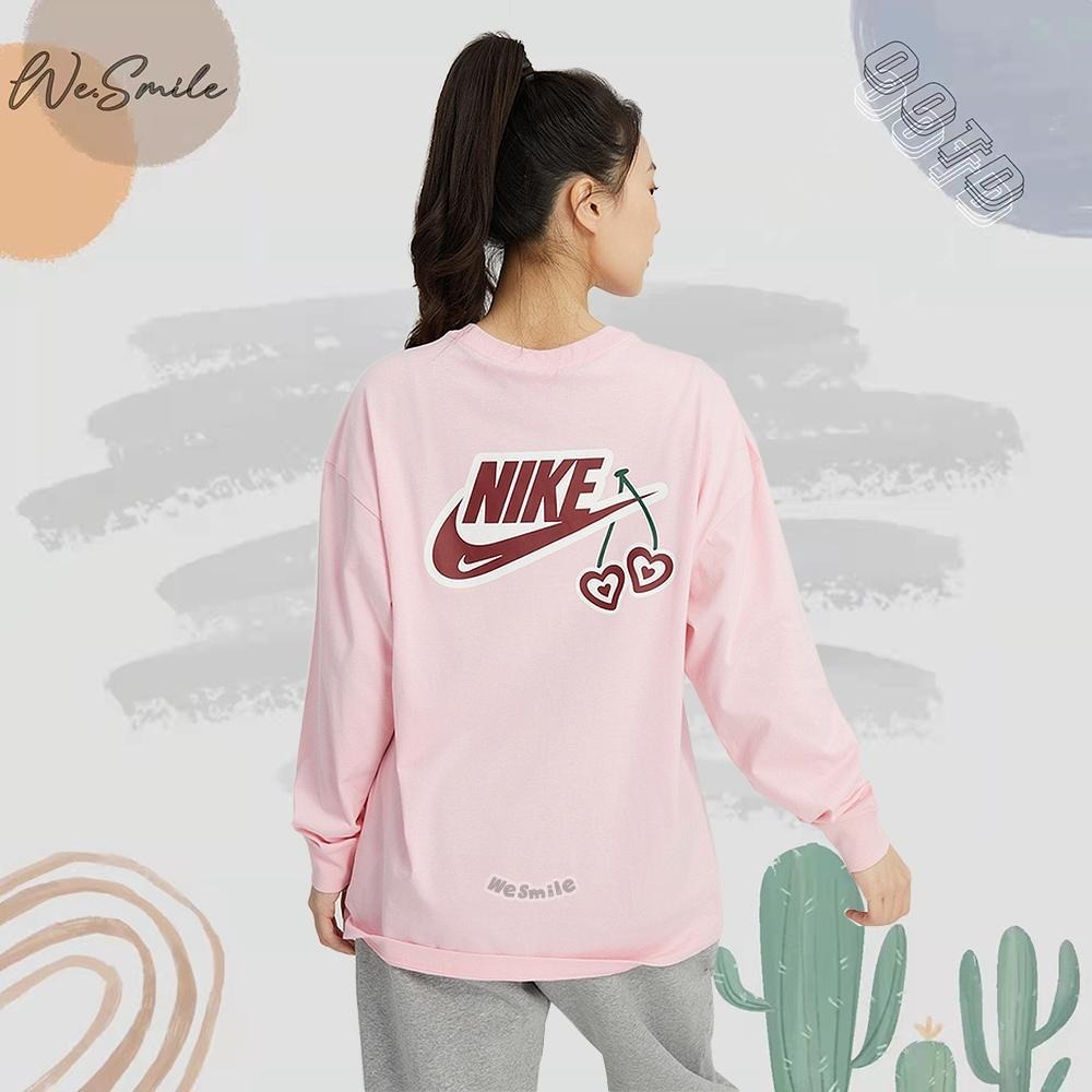WS🙂 女款 刺繡 NIKE NSW TEE NIKE長袖 長T 薄長T NIKE上衣 FD9933 粉色 白色 長袖-細節圖3