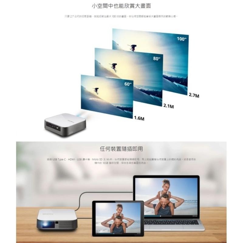 ViewSonic 優派FHD 無線瞬時對焦智慧微型投影機 M2e-細節圖5