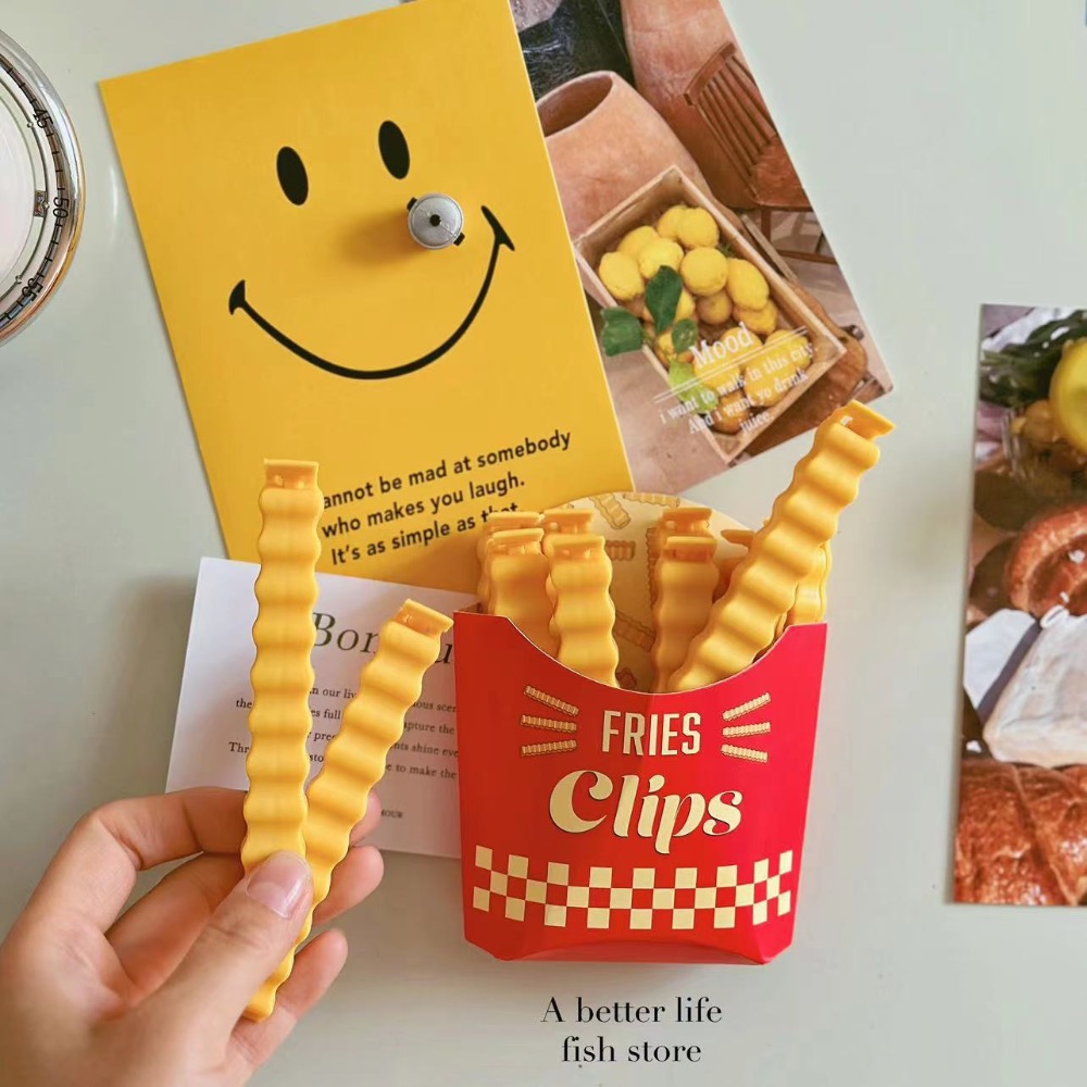 12支入薯條造型防潮封口夾保鮮冰箱貼食品級材質零食收納夾密封夾廚房實用創意可愛造型交換禮物生日禮物-細節圖3