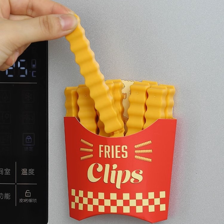 12支入薯條造型防潮封口夾保鮮冰箱貼食品級材質零食收納夾密封夾廚房實用創意可愛造型交換禮物生日禮物-細節圖9