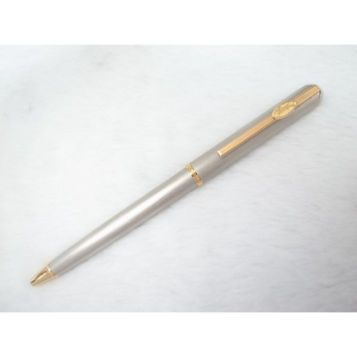 B649 Longchamp waterman 法國製 銀色髮絲紋 高級原子筆(全金屬)(筆蓋按壓式)(9成新)