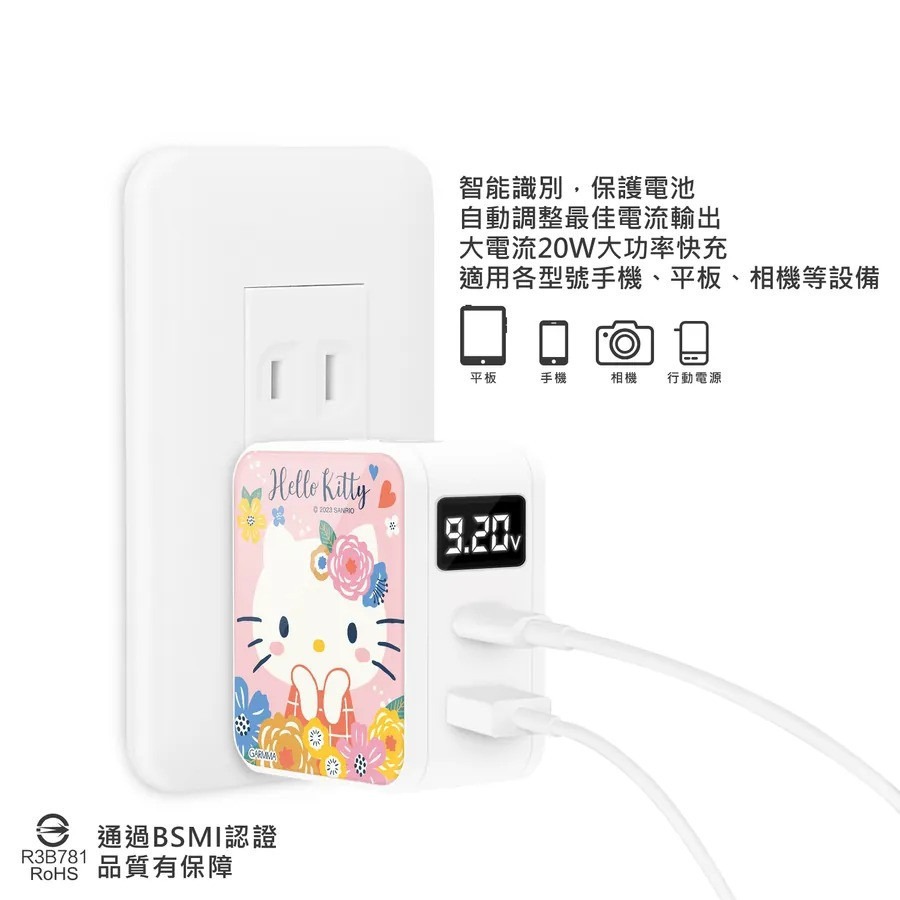 GARMMA 三麗鷗Kitty LINE TypeC USB PD快充雙孔充電器 20W充電頭 快充頭 熊大 宇宙明星-細節圖5