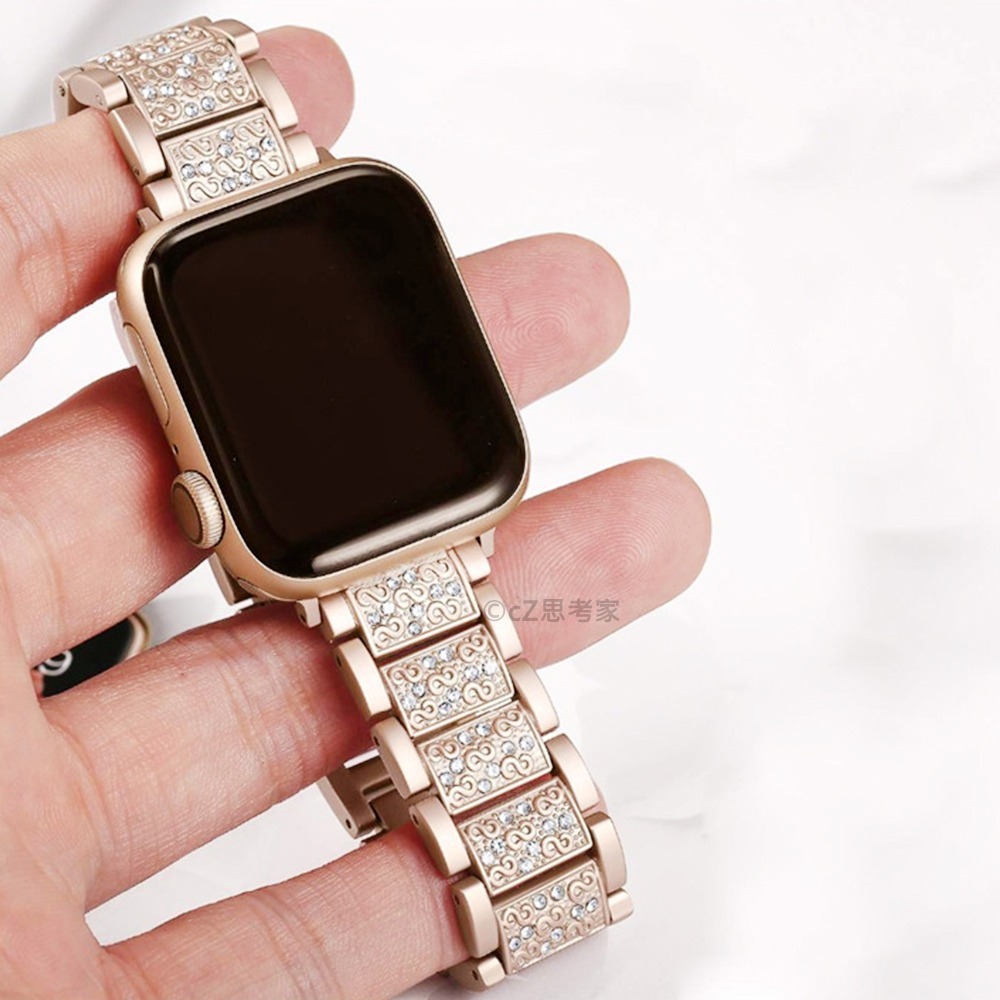 Apple Watch 鑲鑽金屬錶帶 適用Ultra 9 8 7 6 5 4 3 2 1 SE 蘋果替換錶帶-細節圖8