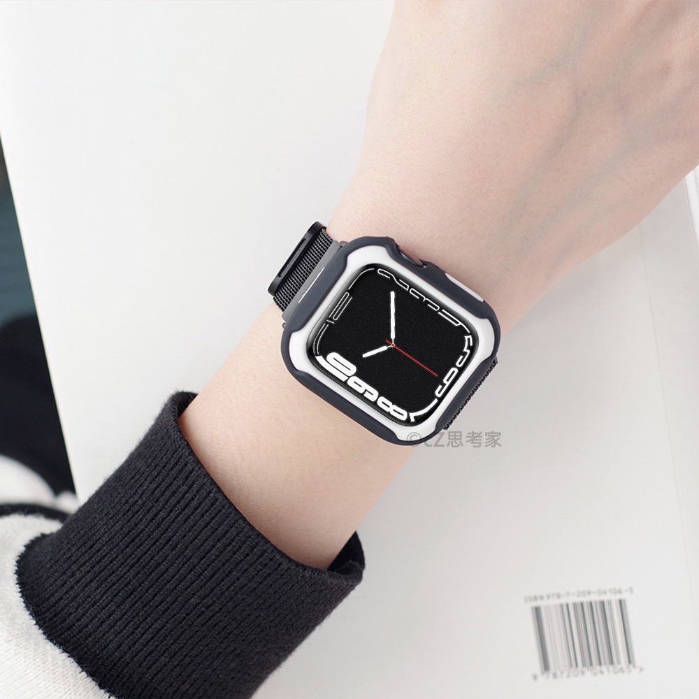 Apple Watch 撞色彈力保護殼 適用 S9 8 7 6 5 4 SE 保護殼 保護套 錶殼 蘋果裱框-細節圖10