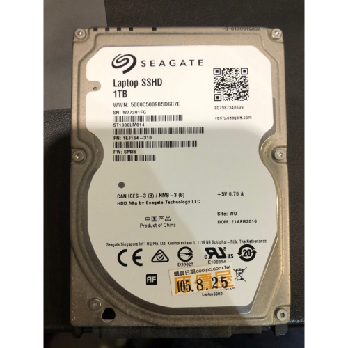 【二手良品】希捷 Seagate SSHD 1TB ST1000LM014 混合硬碟 2.5吋