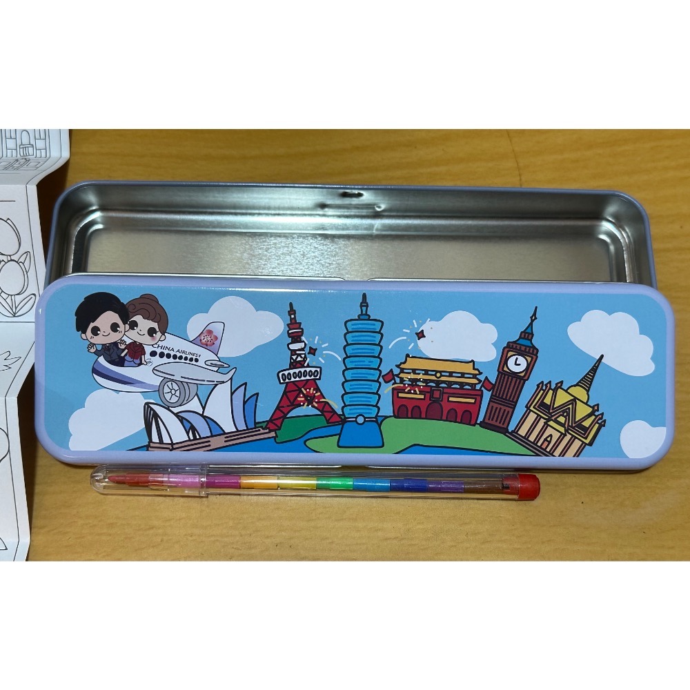 限量 中華航空 華航 K1340 環遊世界 金屬紀念鉛筆盒 內附 彩色鉛筆及圖色紙-細節圖2