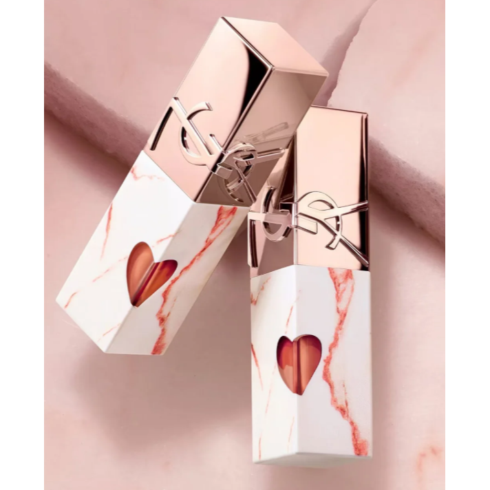 ✿ YSL ✿ ysl 2025七夕情人節限定奢華印記鎖心光唇釉 超模光感精華水氣墊 大理石唇釉 610 443 粉氣墊-細節圖3