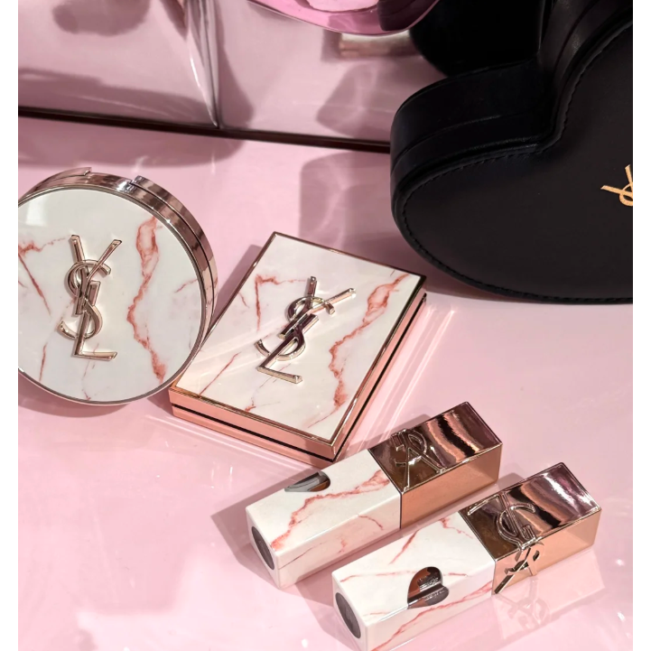 ✿ YSL ✿ ysl 2025七夕情人節限定奢華印記鎖心光唇釉 超模光感精華水氣墊 大理石唇釉 610 443 粉氣墊-細節圖4