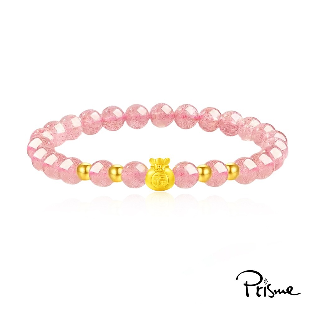 【Prisme Gold】黃金手鍊 999純金綴飾 草莓晶粉珠手鍊 多款 (金重：約0.05錢±0.02)-規格圖3