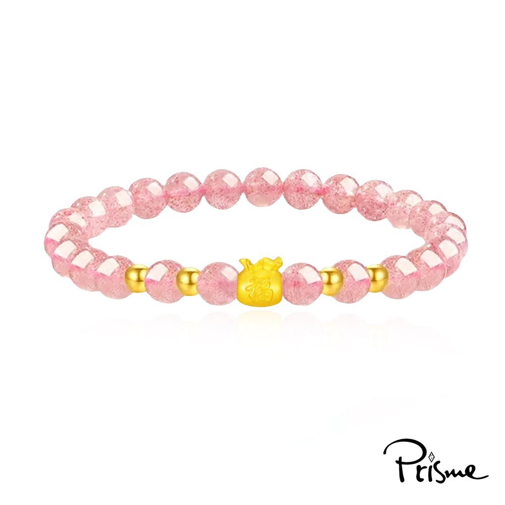【Prisme Gold】黃金手鍊 999純金綴飾 草莓晶粉珠手鍊 多款 (金重：約0.05錢±0.02)-規格圖3