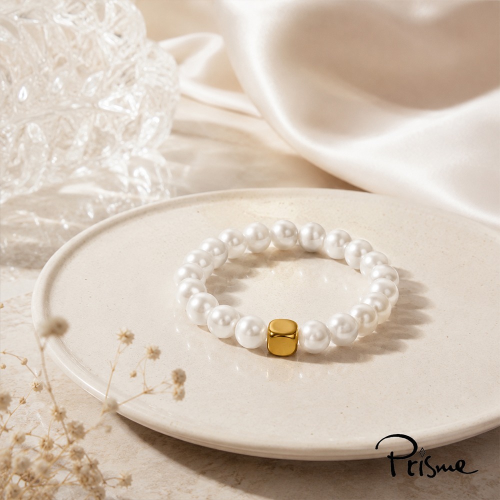 【Prisme Gold】 簡約黃金999墜飾 方糖珍珠戒指 指環 (金重約0.008錢) 送禮推薦-細節圖2