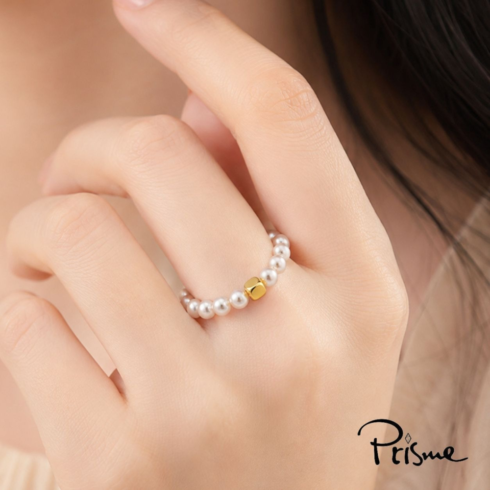 【Prisme Gold】 簡約黃金999墜飾 方糖珍珠戒指 指環 (金重約0.008錢) 送禮推薦-細節圖3