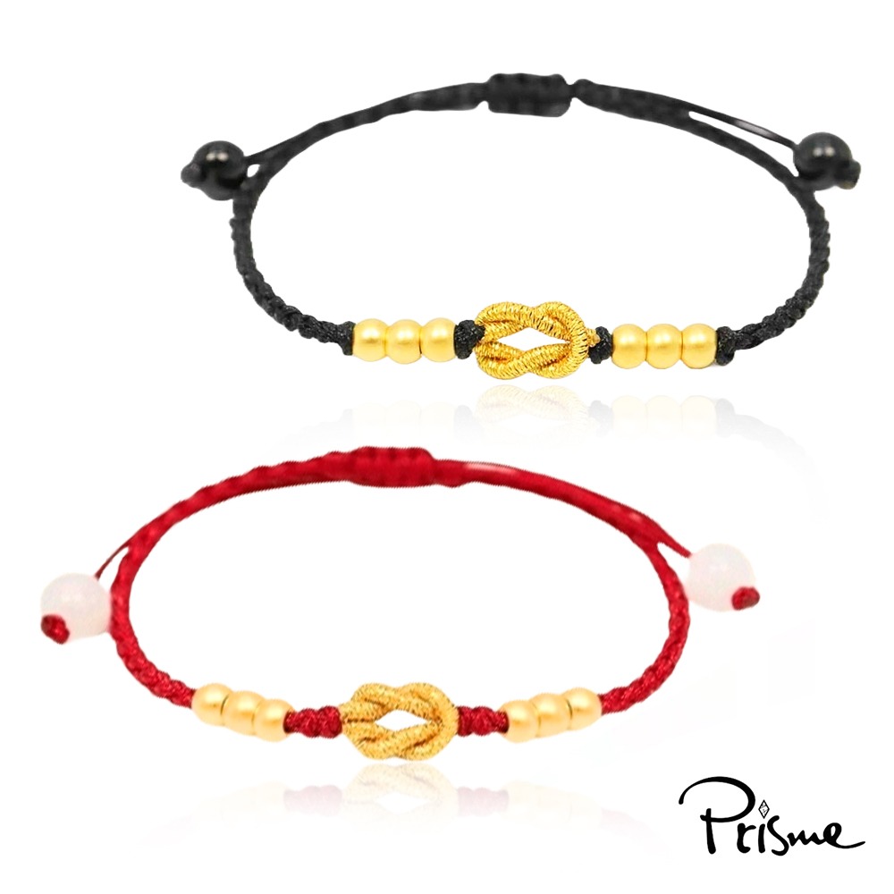 【Prisme Gold】黃金手鍊 情侶飾品 扭結六金珠 編織手環對組 (總金重：約0.06錢±0.02)-細節圖2