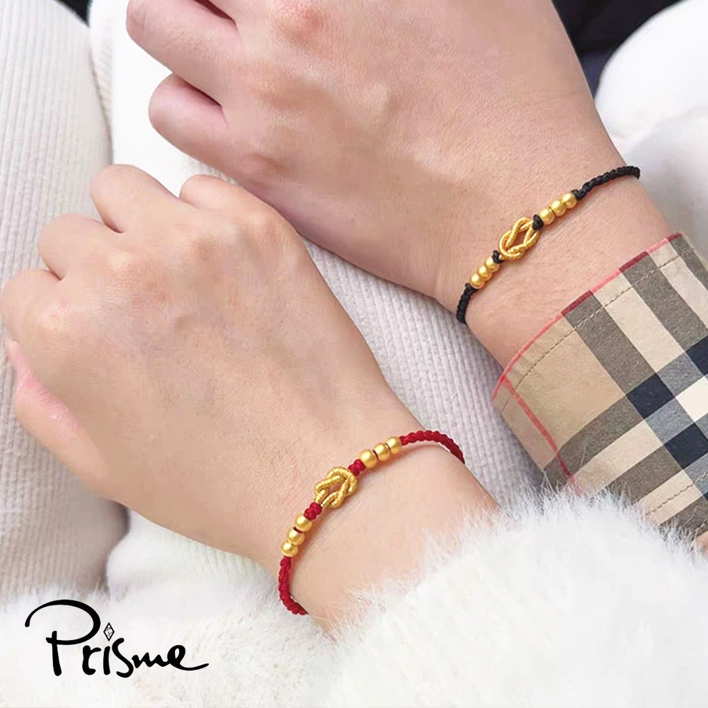 【Prisme Gold】黃金手鍊 情侶飾品 扭結六金珠 編織手環對組 (總金重：約0.06錢±0.02)-細節圖3